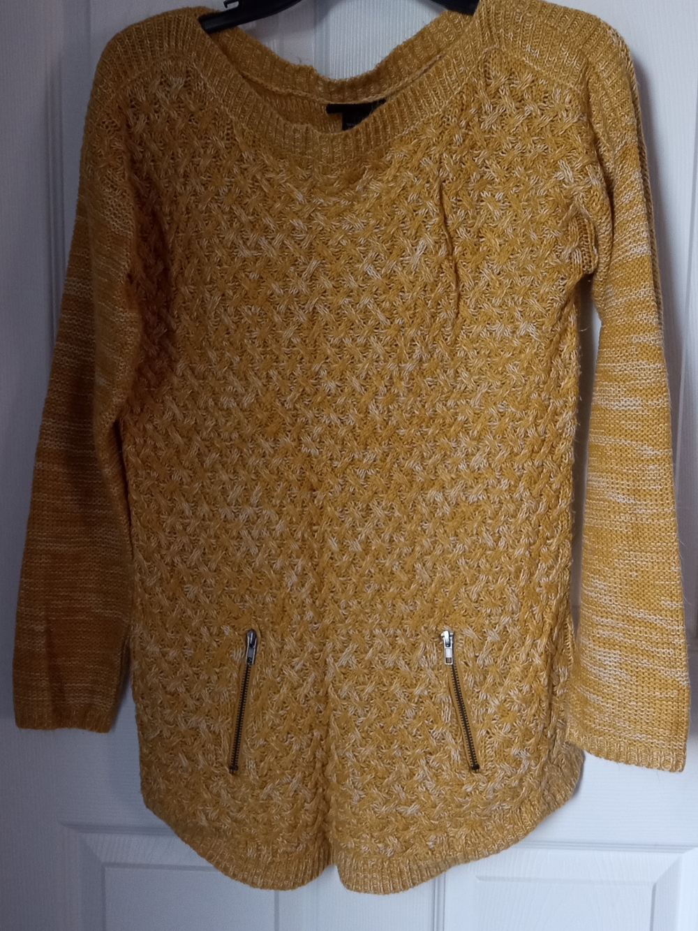 Hooked Up by IOT Mustard Textured Knit Sweater with Zip Pockets